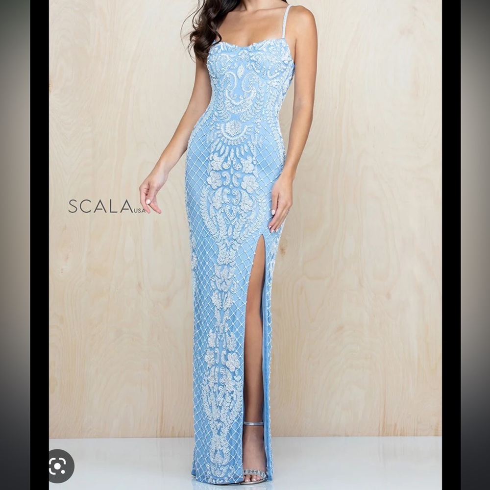 GORGEOUS BLUE SCALA DRESS WITH LEG SLIT